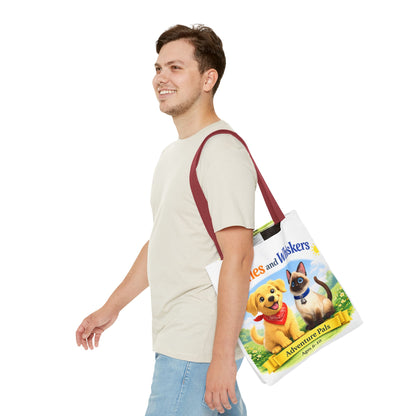 Waffles & Whiskers Adventure Pals Tote Bag — Cute Puppy and Kitten Kids Book Design