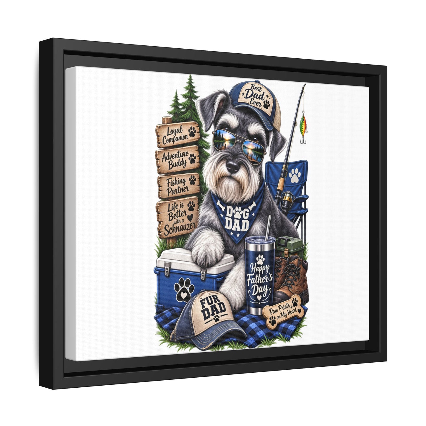 Dog Dad Schnauzer Father's Day Framed Canvas Wall Art — Fishing & Camping Pet Gift