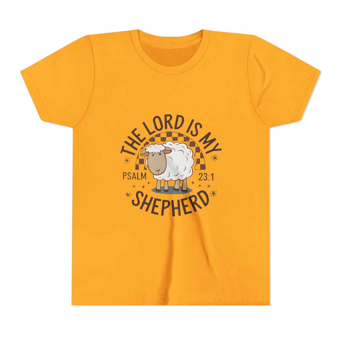 Youth Tee — "The Lord Is My Shepherd" Psalm 23:1 Christian Kids T‑Shirt (Sheep Design)