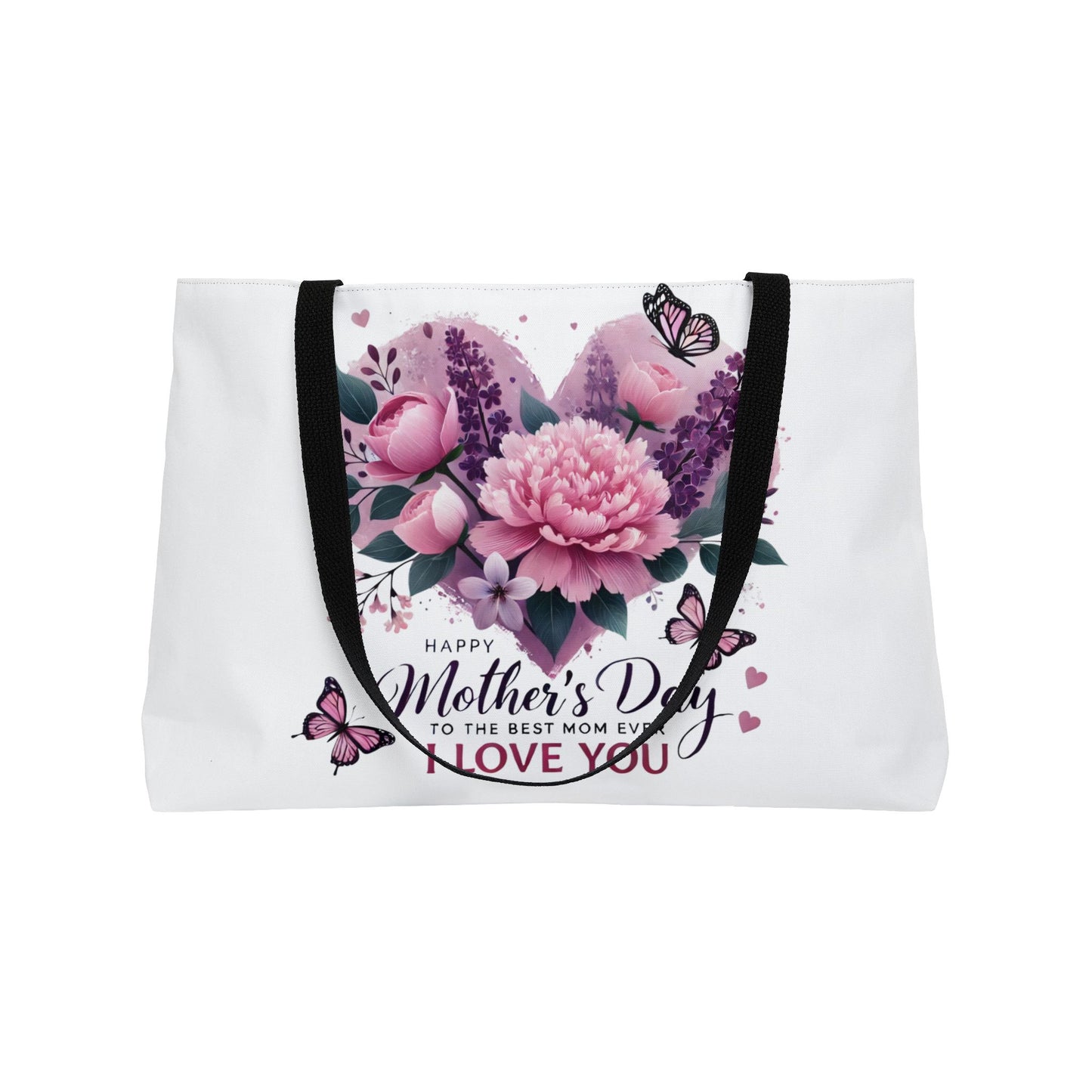 Mother's Day Floral Weekender Tote Bag — "Happy Mother's Day to the Best Mom Ever I Love You"