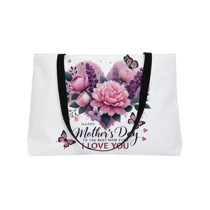 Mother's Day Floral Weekender Tote Bag — "Happy Mother's Day to the Best Mom Ever I Love You"