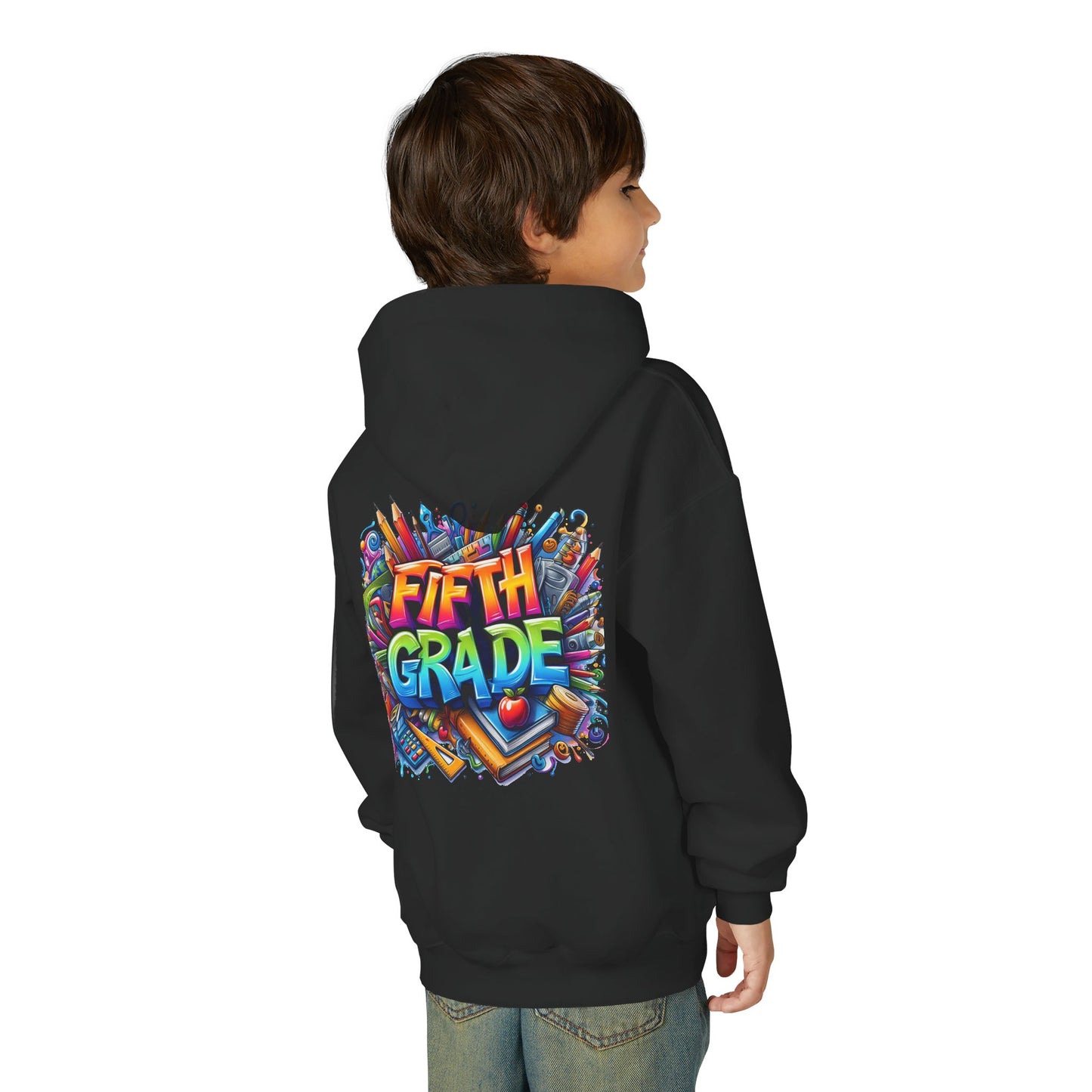 Fifth Grade Kids Hoodie - Colorful School Supplies Back-to-School Sweatshirt