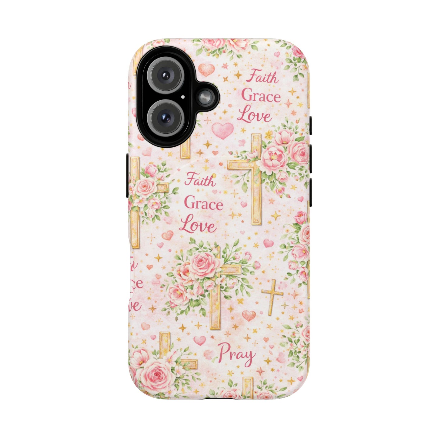 Faith Grace Love Tough Magnetic Phone Case — Floral Cross Protective Cover