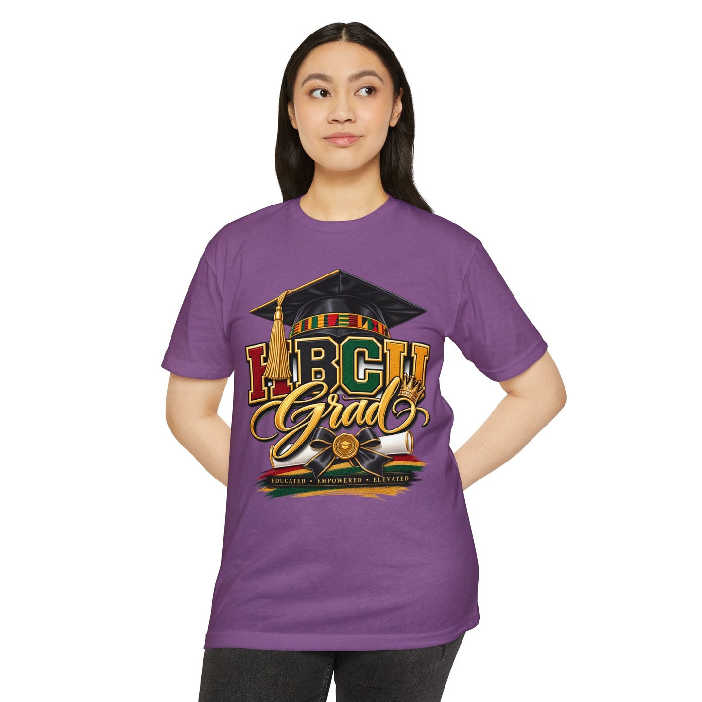 HBCU Grad T-Shirt — Black Graduation Cap & Kente Design