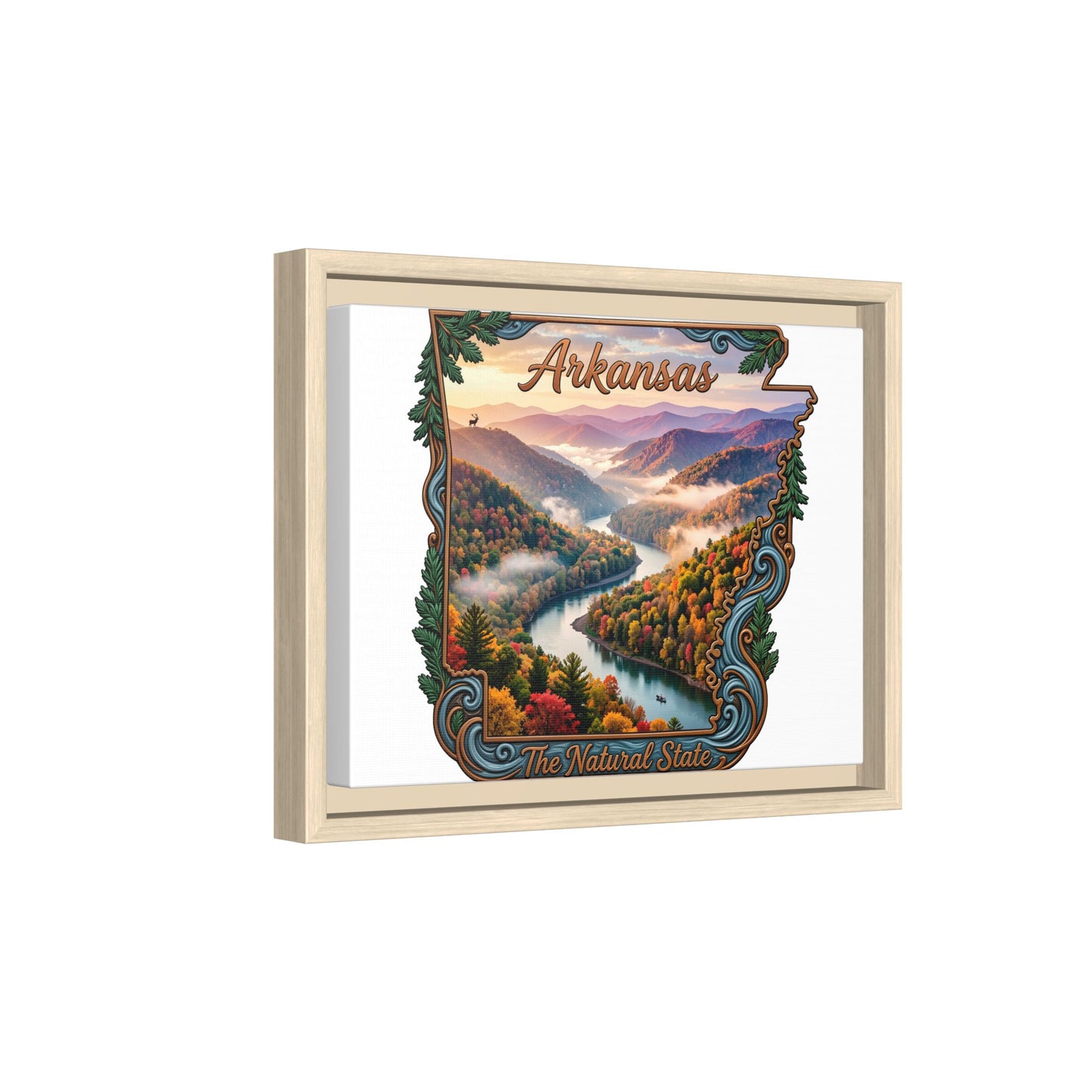 Arkansas Scenic State Map Canvas — "The Natural State" Framed Wall Art
