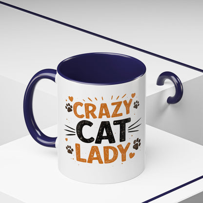 Cat Mug — "Crazy Cat Lady" Cute Kitten Accent Coffee Mug (11/15 oz)