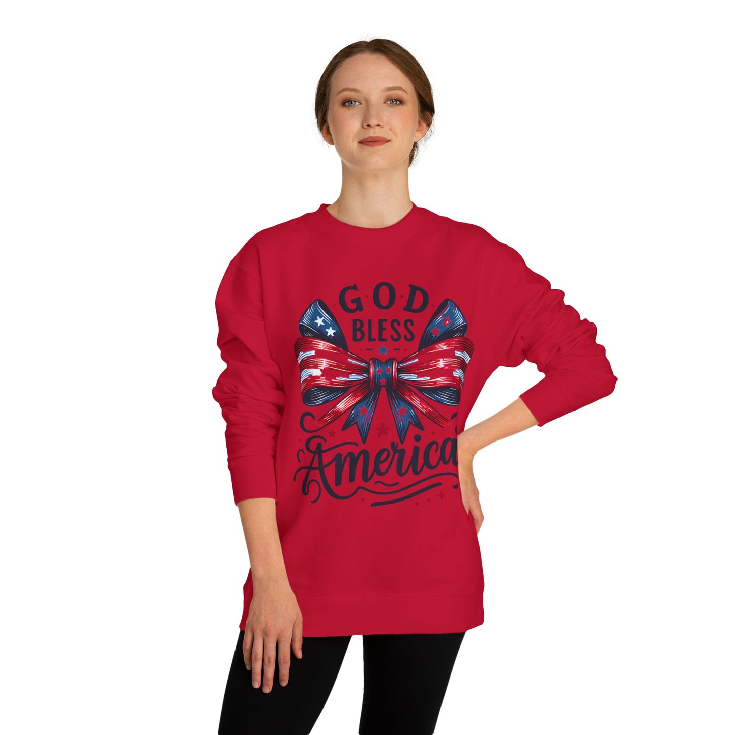 God Bless America Sweatshirt — Patriotic American Flag Bow Crewneck