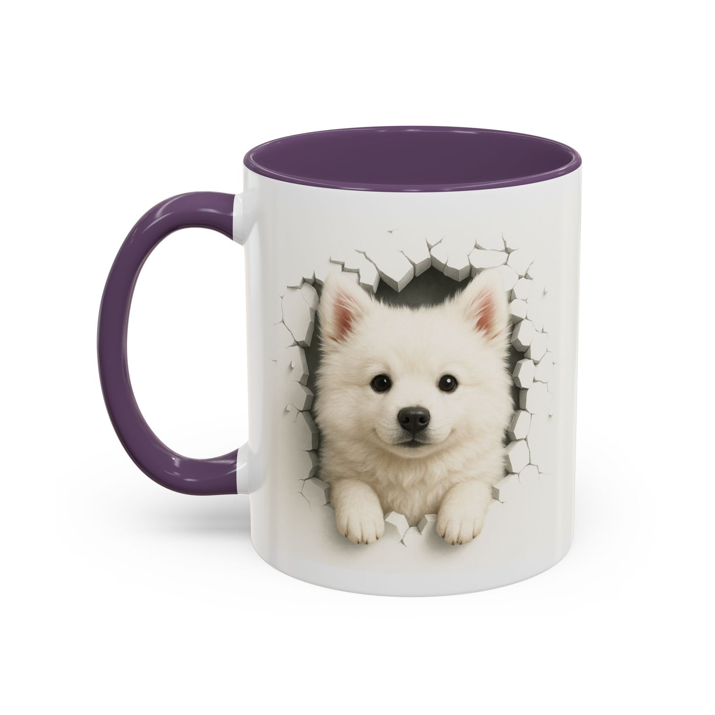 White Samoyed Puppy Accent Coffee Mug — Cute Dog Breakthrough Design (11/15 oz)
