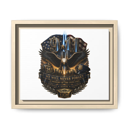 9/11 We Will Never Forget Matte Framed Canvas - Memorial Tribute Wall Art