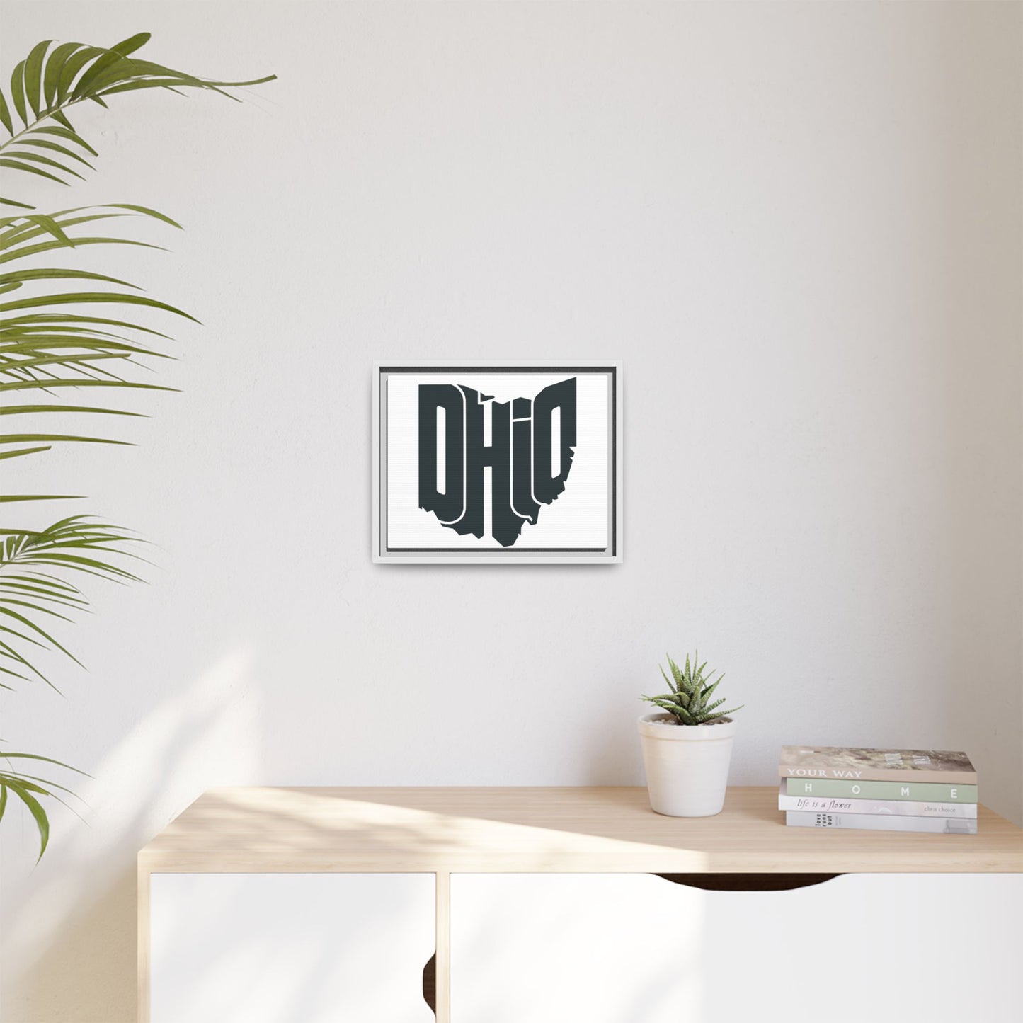 Ohio State Silhouette Matte Framed Canvas — Modern State Wall Art