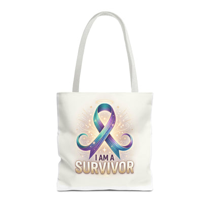 Survivor Ribbon Tote Bag - "I Am a Survivor" Awareness Reusable Shopper