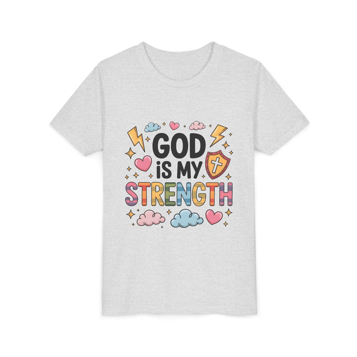 God Is My Strength Youth Tee — Cute Faith-Based Kids T-Shirt