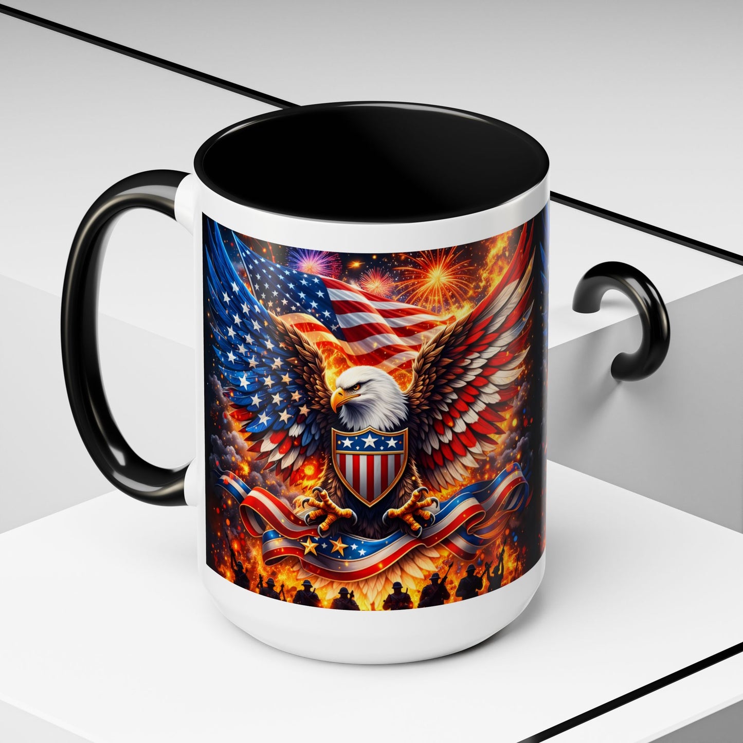 Patriotic Eagle Coffee Mug — American Flag Bald Eagle Accent Mug (11/15oz)