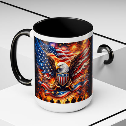 Patriotic Eagle Coffee Mug — American Flag Bald Eagle Accent Mug (11/15oz)