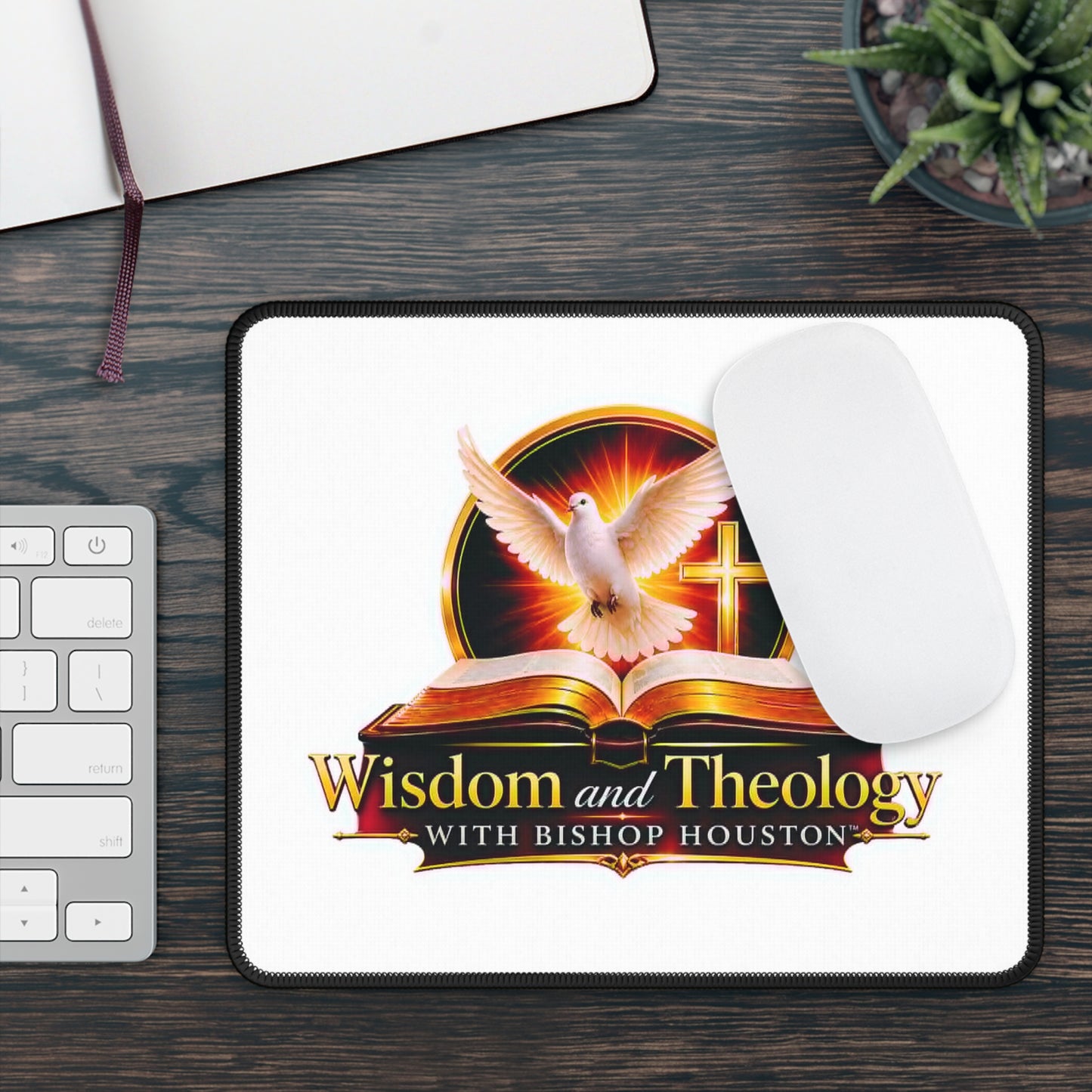 Wisdom and Theology Mouse Pad — Dove, Bible & Cross Religious Desk Mat