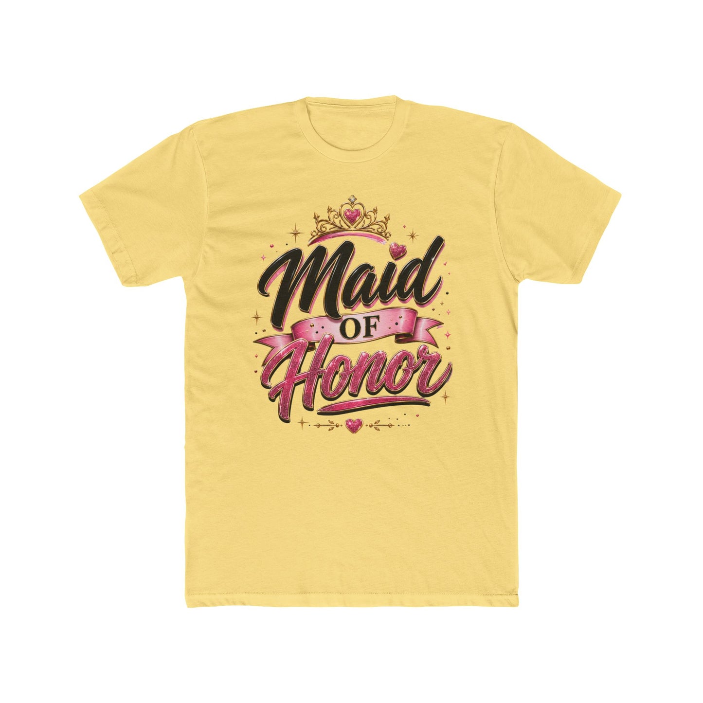 Maid of Honor T-Shirt — Bridal Party Tee with Crown & Pink Ribbon Design