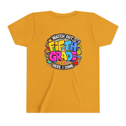 Fifth Grade T‑Shirt for Kids - "Watch Out Fifth Grade Here I Come" Back-to-School Tee