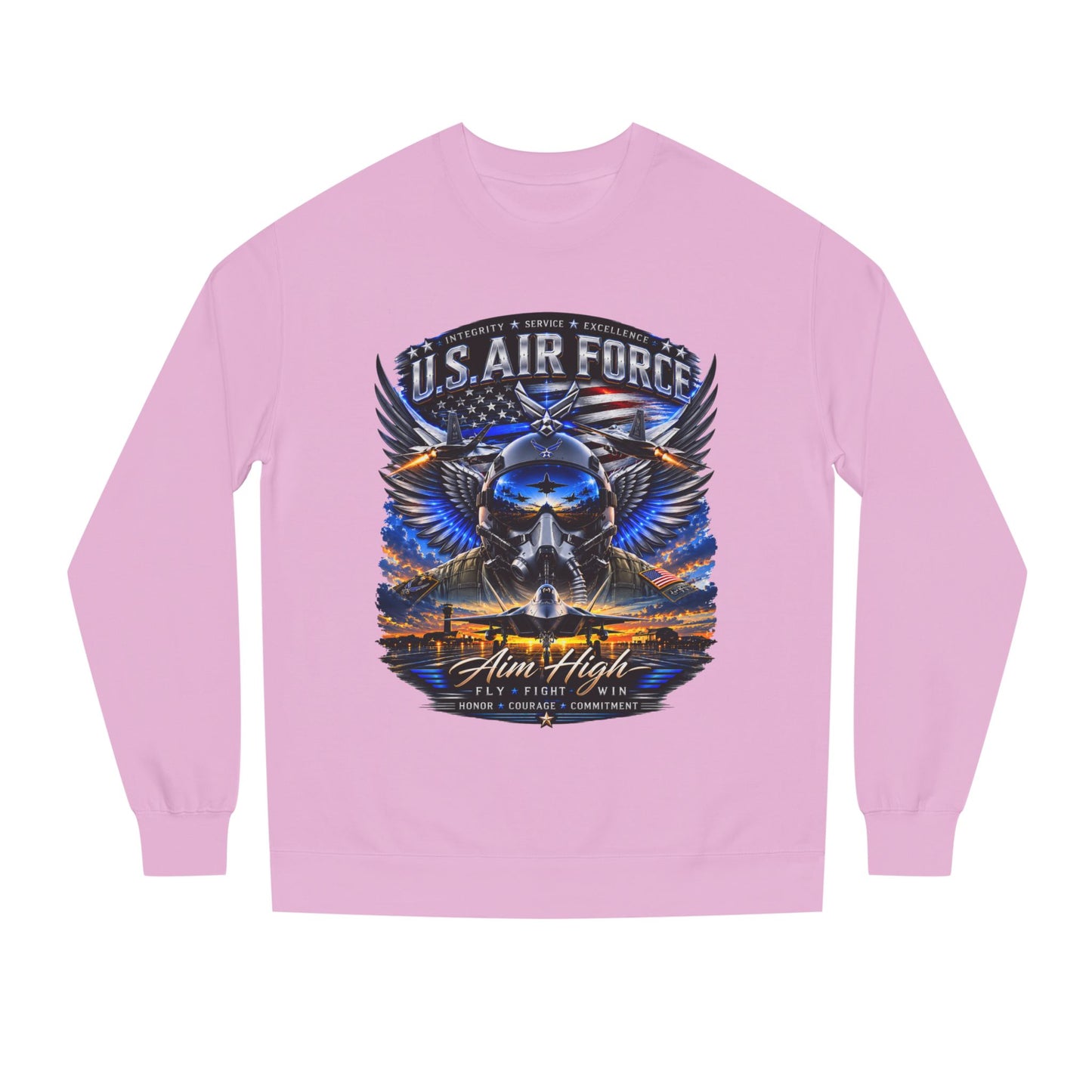U.S. Air Force Crewneck Sweatshirt — "Aim High" Fighter Jet Graphic