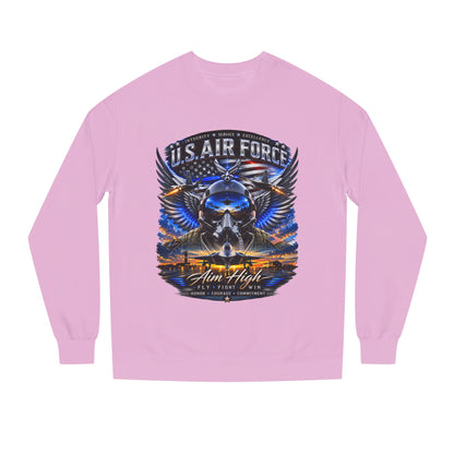U.S. Air Force Crewneck Sweatshirt — "Aim High" Fighter Jet Graphic