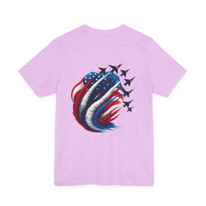 Patriotic Jet Flyover T-Shirt — American Flag Smoke Trail Tee