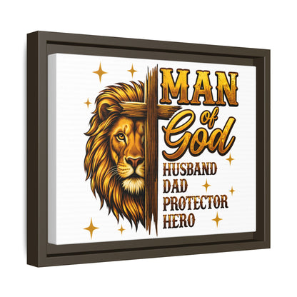Man of God Framed Canvas Art — 'Man of God: Husband, Dad, Protector, Hero' Religious Wall Decor
