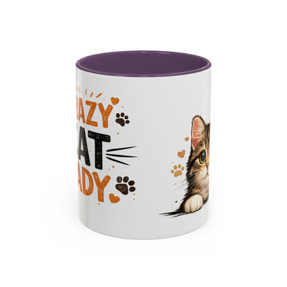 Cat Mug — "Crazy Cat Lady" Cute Kitten Accent Coffee Mug (11/15 oz)
