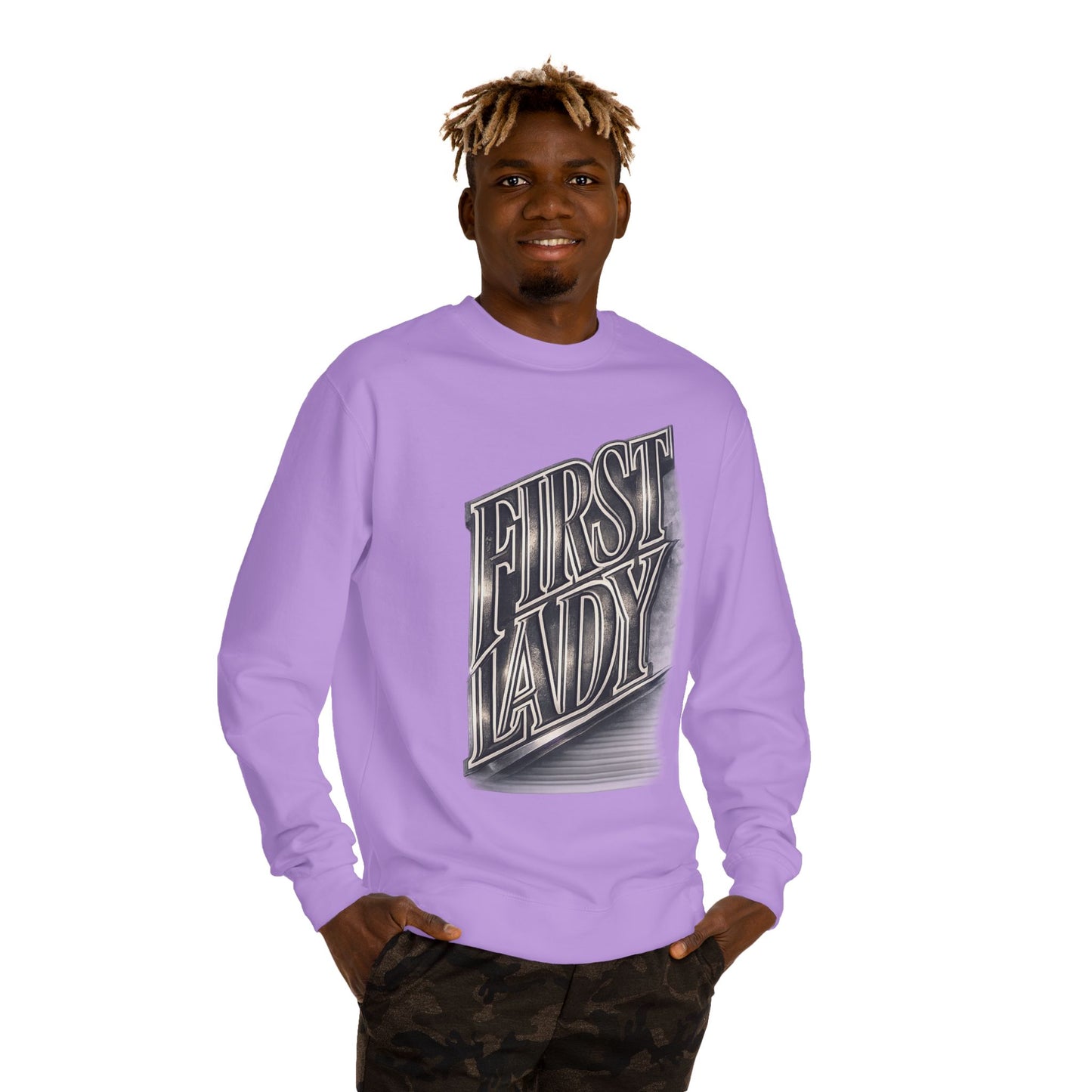First Lady Graphic Sweatshirt — Retro Metallic Typography Crewneck
