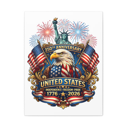United States 250th Anniversary Stretched Canvas – 1776–2026 Eagle & Statue of Liberty Patriotic Wall Art