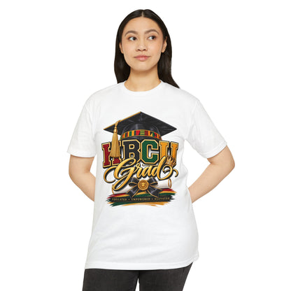 HBCU Grad T-Shirt — Black Graduation Cap & Kente Design