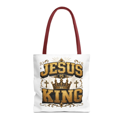 Jesus Is King Tote Bag - Christian Faith Crown Design
