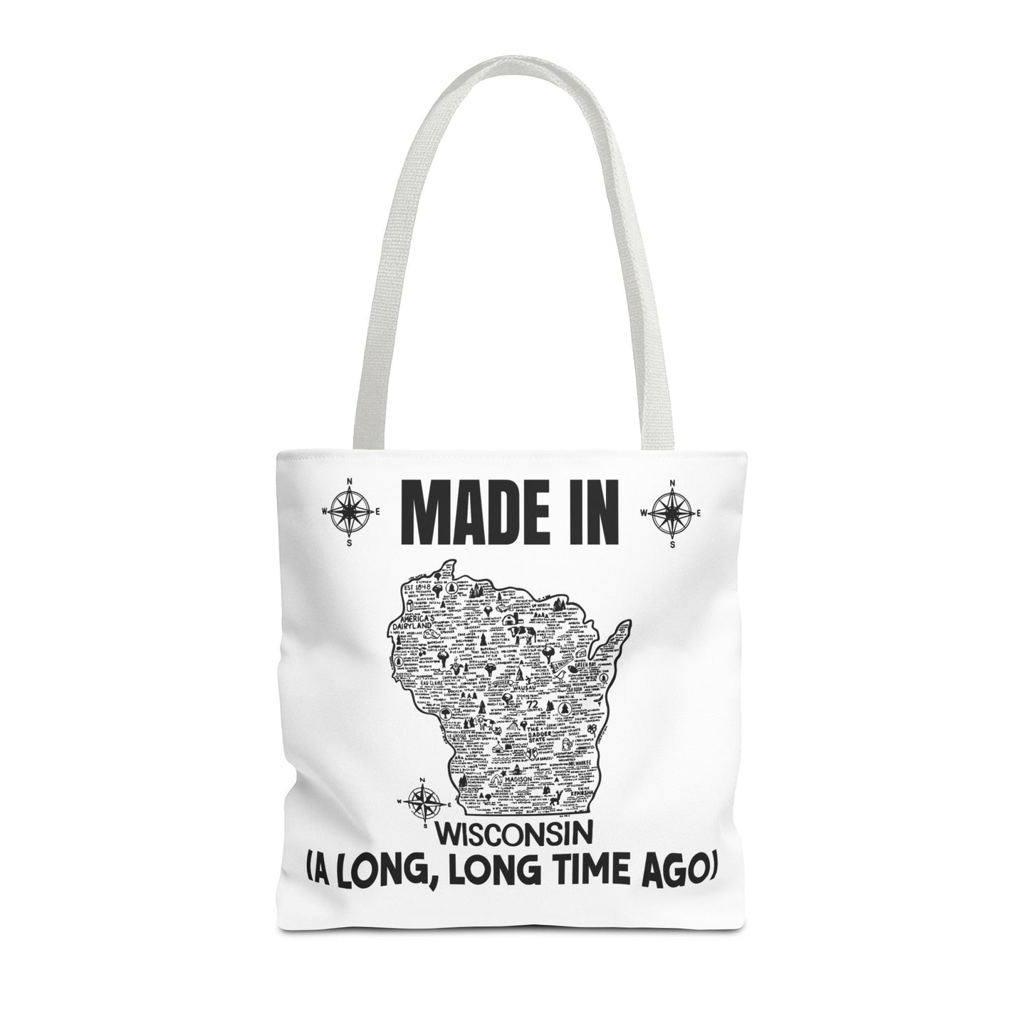 Made in Wisconsin Tote Bag — Vintage Map State Pride Tote ("A Long, Long Time Ago")