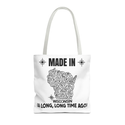 Made in Wisconsin Tote Bag — Vintage Map State Pride Tote ("A Long, Long Time Ago")
