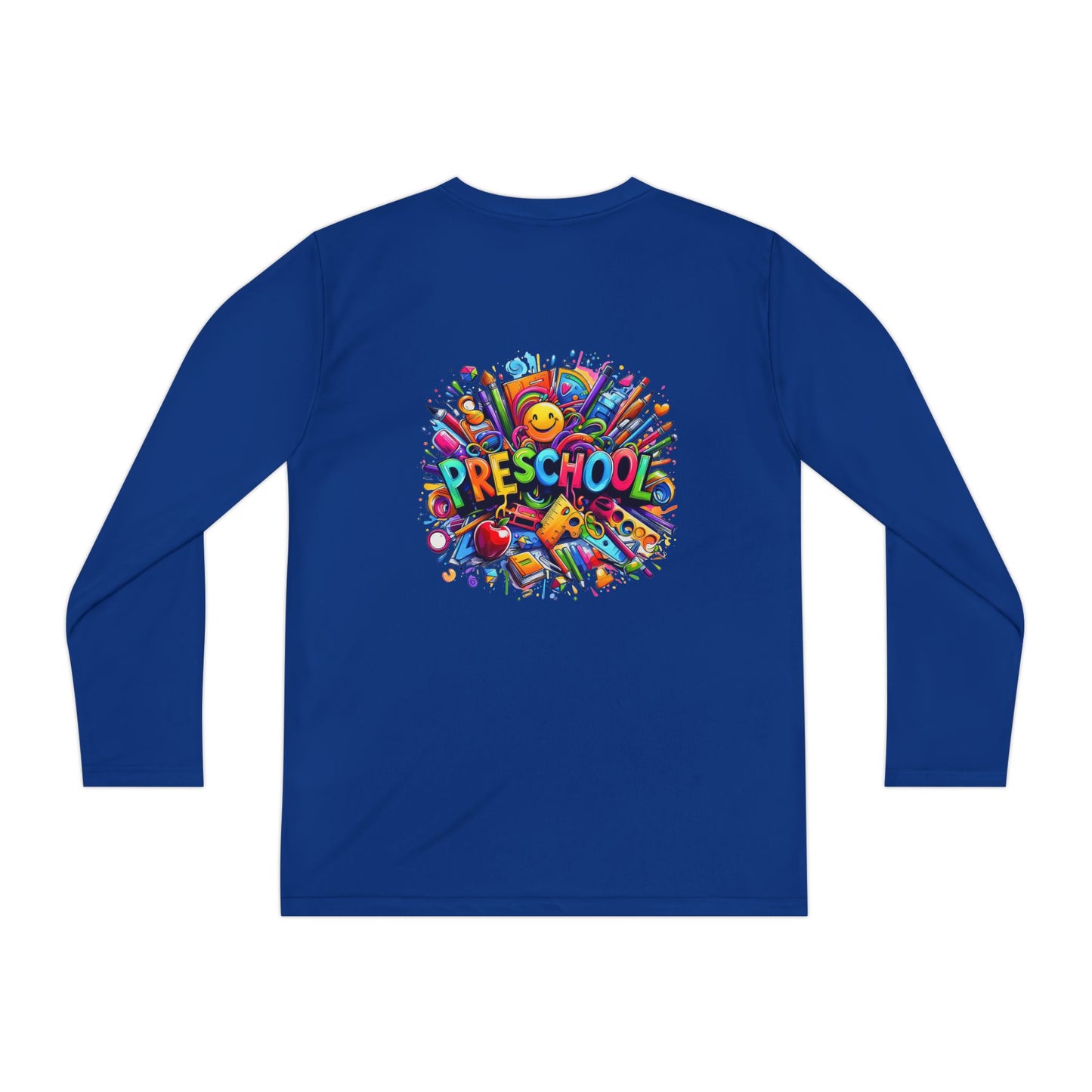 Youth Preschool Long Sleeve Tee - Colorful School Supplies Design
