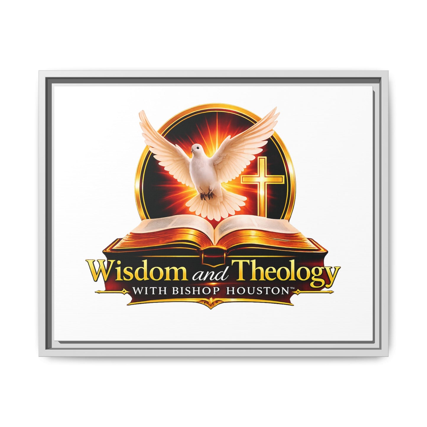 Framed Canvas Print — "Wisdom and Theology" Dove & Bible Wall Art