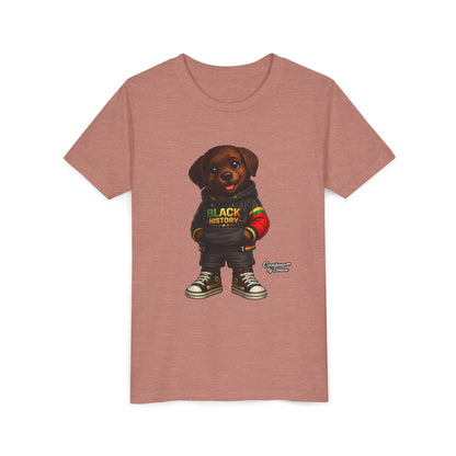 Youth Tee — Cute Puppy 'Black History' Graphic Shirt