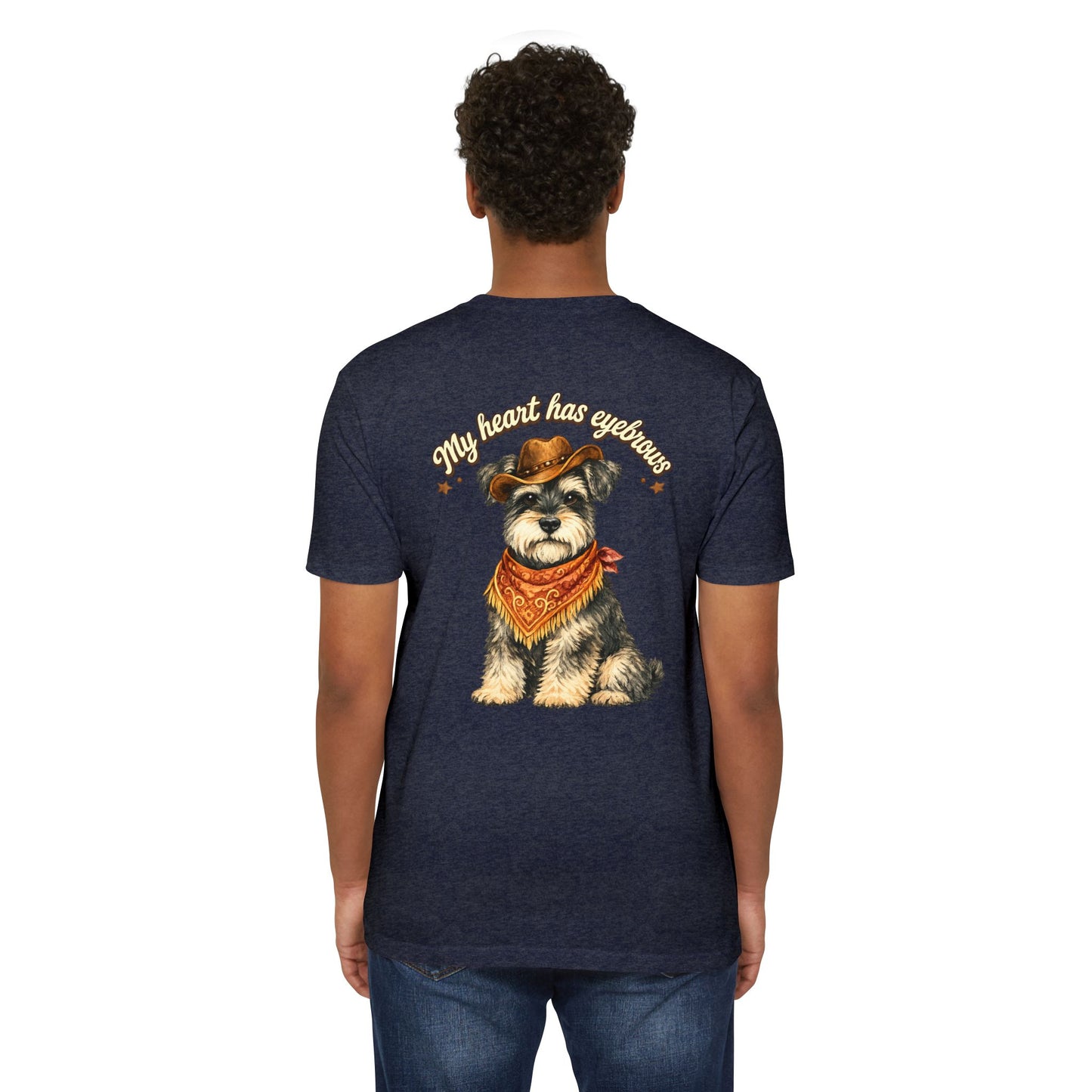 Schnauzer Cowboy T-Shirt — "My Heart Has Eyebrows" Cute Dog Graphic Tee
