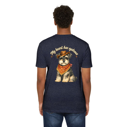 Schnauzer Cowboy T-Shirt — "My Heart Has Eyebrows" Cute Dog Graphic Tee