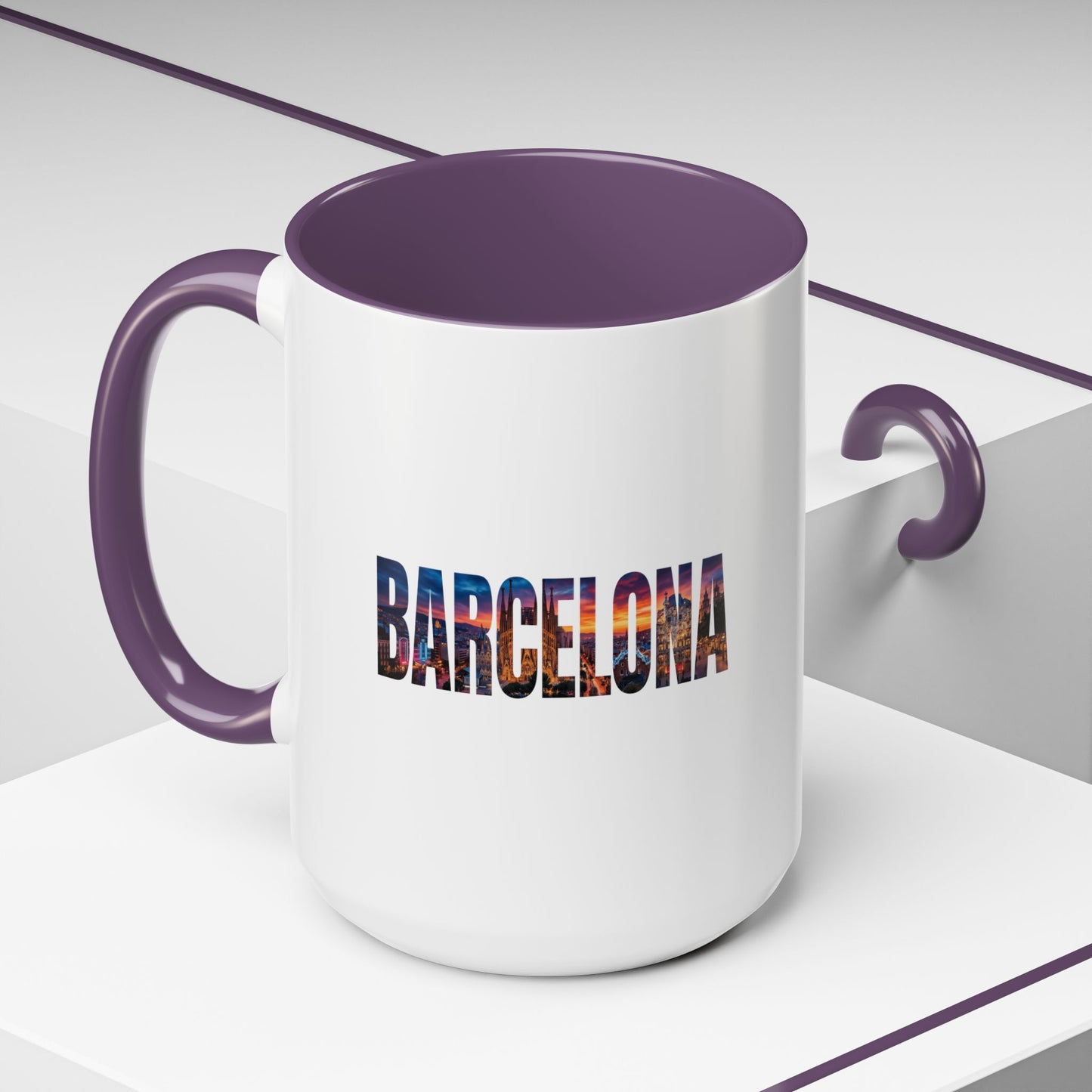 Barcelona Accent Coffee Mug — Scenic Cityscape Text Travel Souvenir (11/15oz)