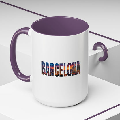 Barcelona Accent Coffee Mug — Scenic Cityscape Text Travel Souvenir (11/15oz)