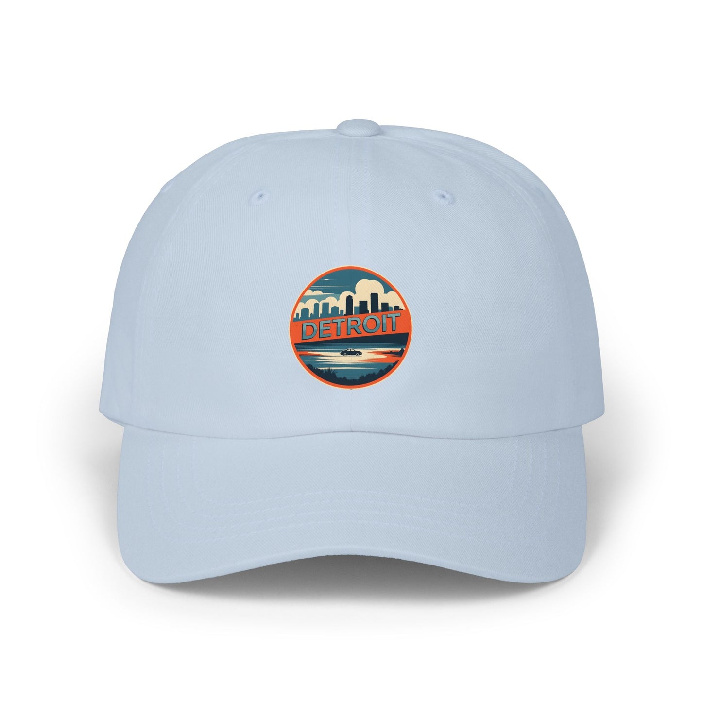 Detroit Skyline Dad Cap – Retro Circle Patch Hat