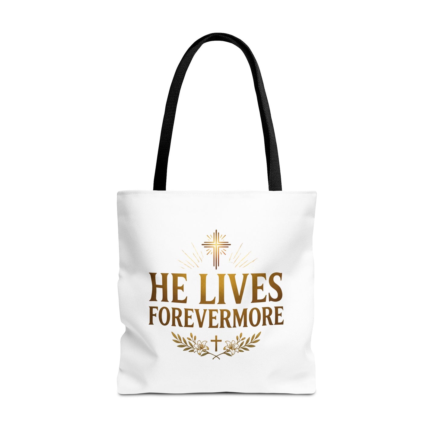 He Lives Forevermore Tote Bag – Christian Faith Cross Easter Canvas Tote