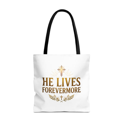 He Lives Forevermore Tote Bag – Christian Faith Cross Easter Canvas Tote