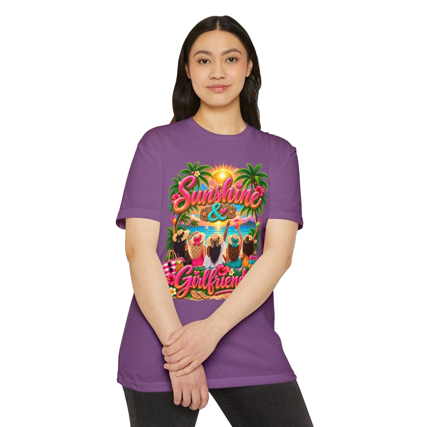 Sunshine & Girlfriends Beach T-Shirt — Tropical Vacation Tee for Friends