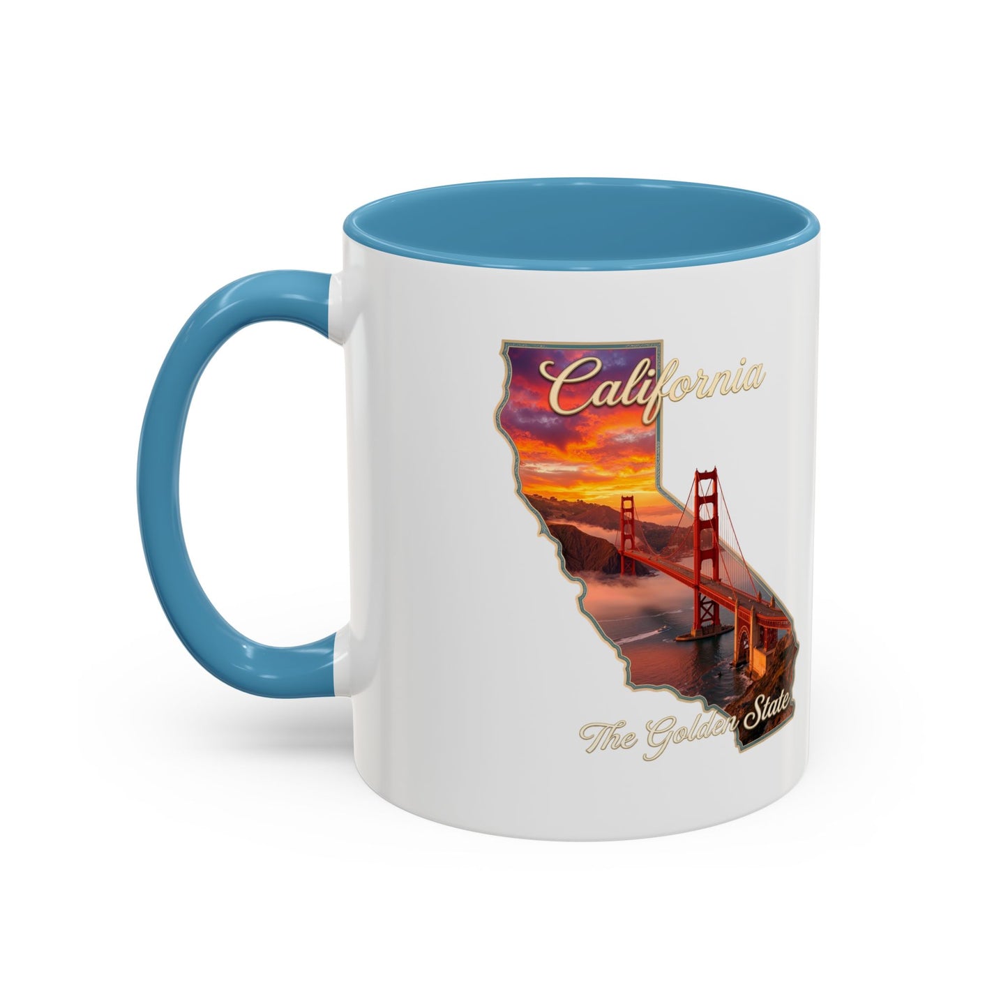 California State Shape Accent Mug – Golden Gate Sunset Coffee Cup (11/15oz)