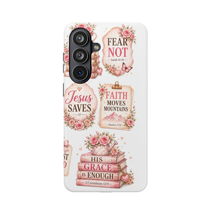 Christian Phone Case - "Fear Not, Faith Moves Mountains, Jesus Saves" Floral Magnetic Impact-Resistant Case