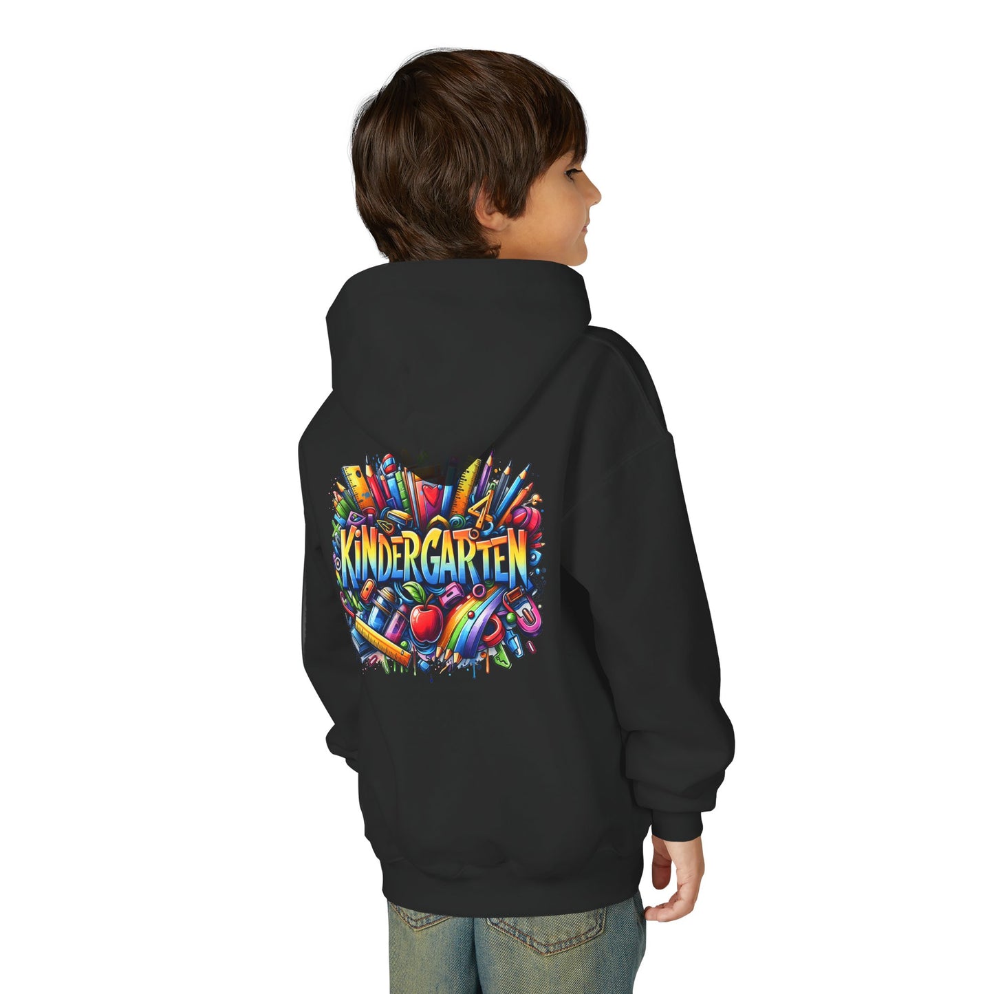 Kindergarten Kids Hoodie — Colorful School Supplies Back-to-School Sweatshirt