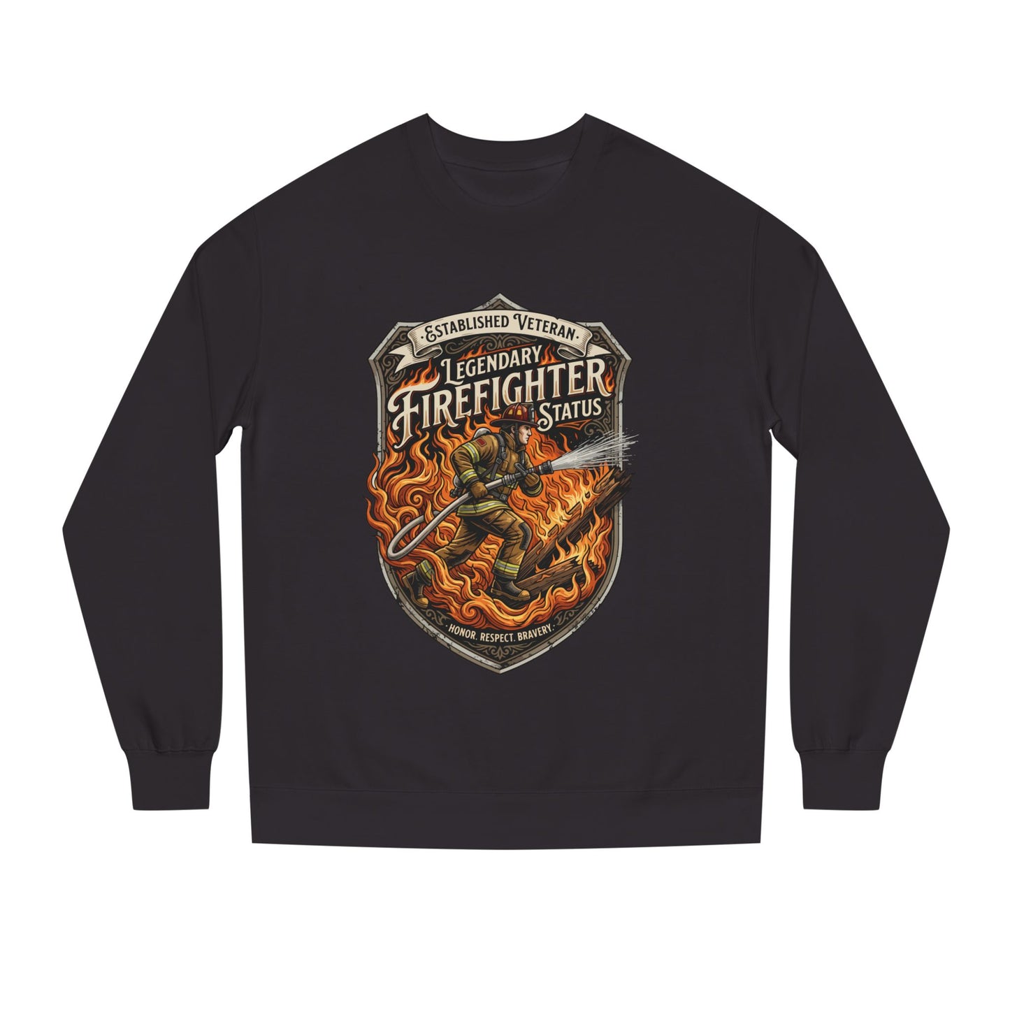 Legendary Firefighter Status Sweatshirt — Established Veteran Badge Crewneck
