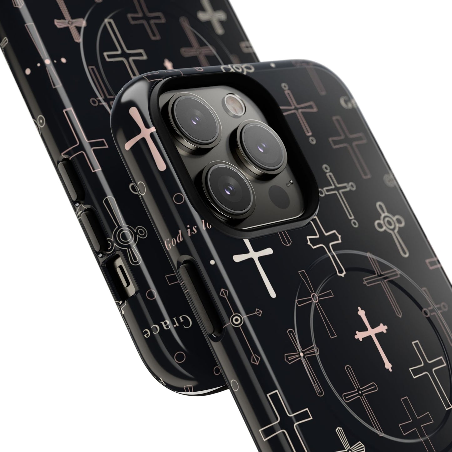 Magnetic Phone Case — Black Crosses "Grace" Protective Cover