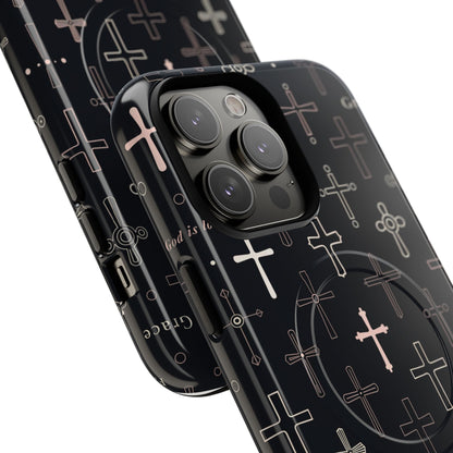 Magnetic Phone Case — Black Crosses "Grace" Protective Cover