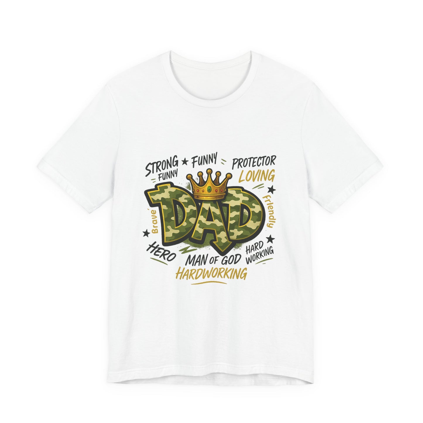 Dad Camo Crown T-Shirt — 'DAD' Graphic with 'Man of God, Hardworking' Father's Day Tee